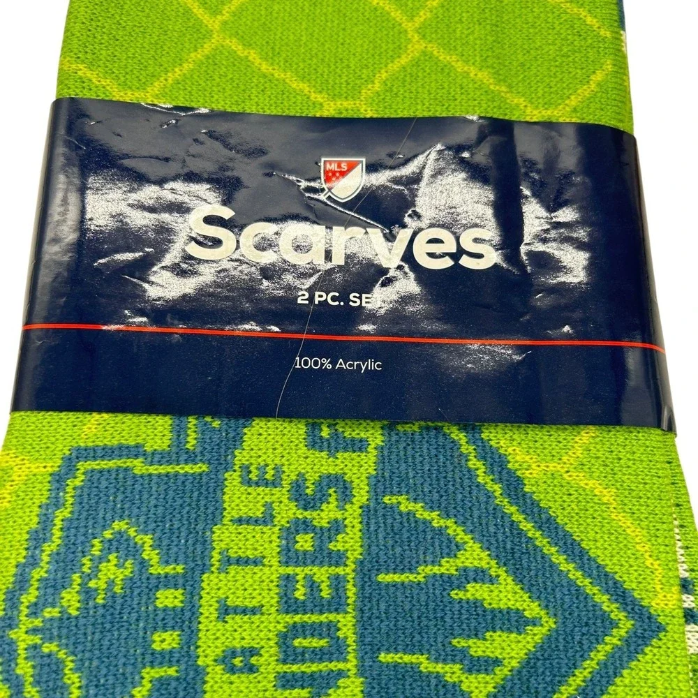 NEW Seattle Sounders FC MLS 2 Scarf Set Green Blue Soccer Fan Gift Forever